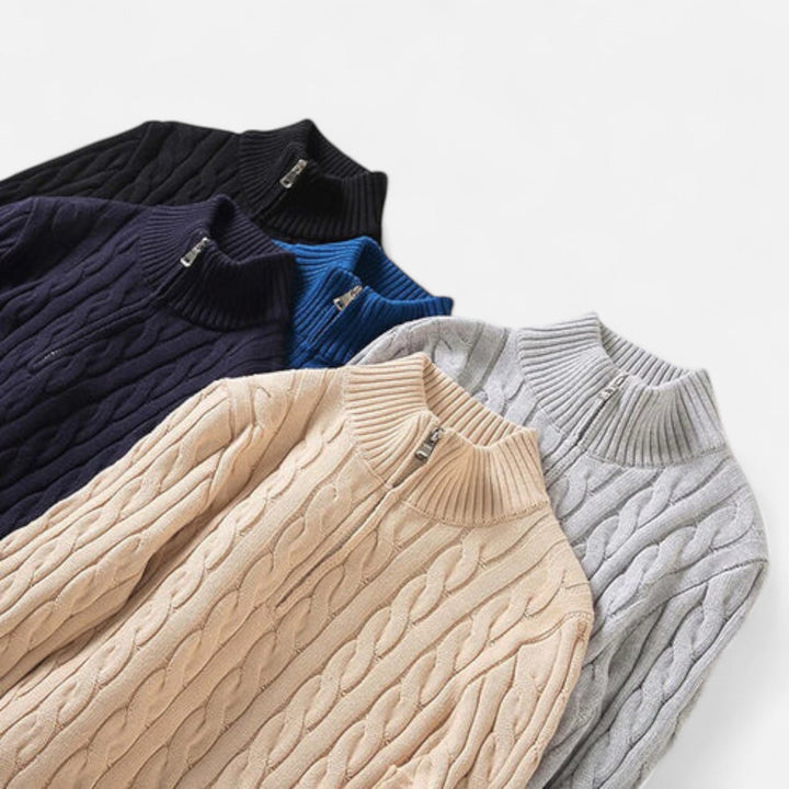 Pull demi-zip homme en coton – col montant classique