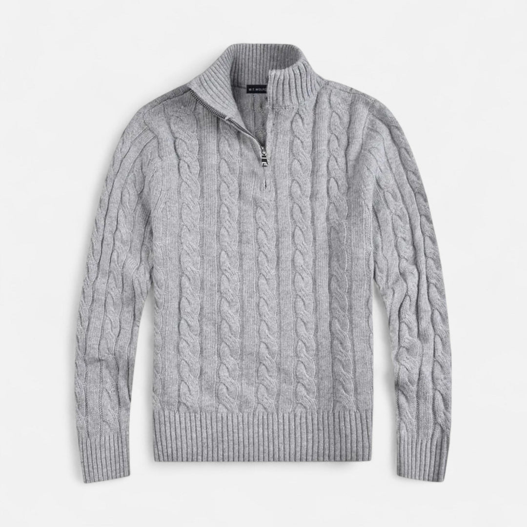 Pull demi-zip homme en coton – col montant classique