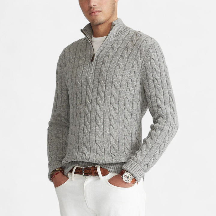 Pull demi-zip homme en coton – col montant classique