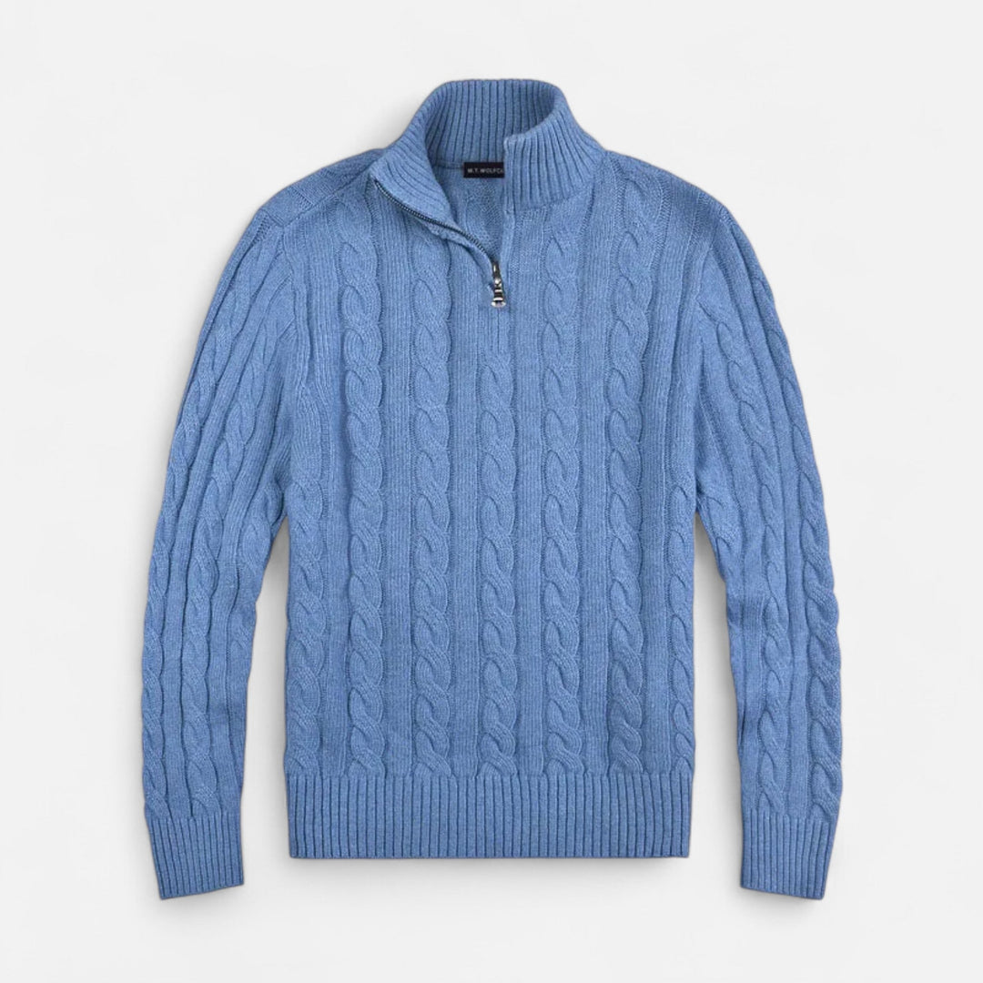 Pull demi-zip homme en coton – col montant classique