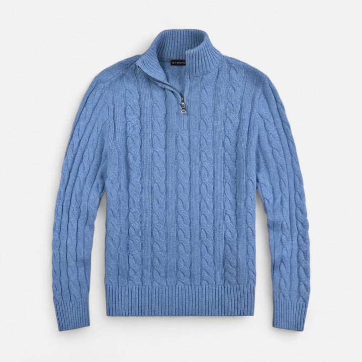 Pull demi-zip homme en coton – col montant classique
