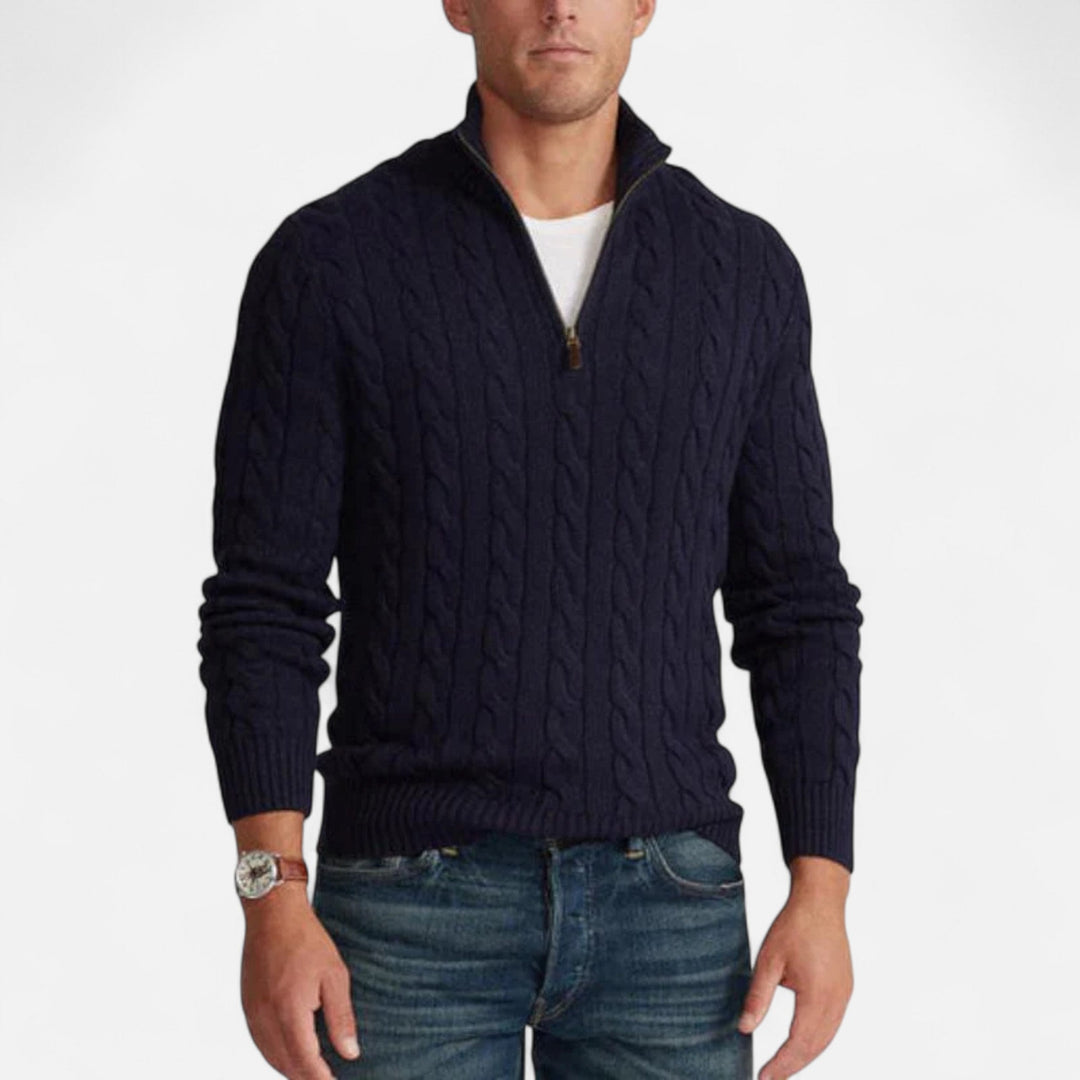 Pull demi-zip homme en coton – col montant classique