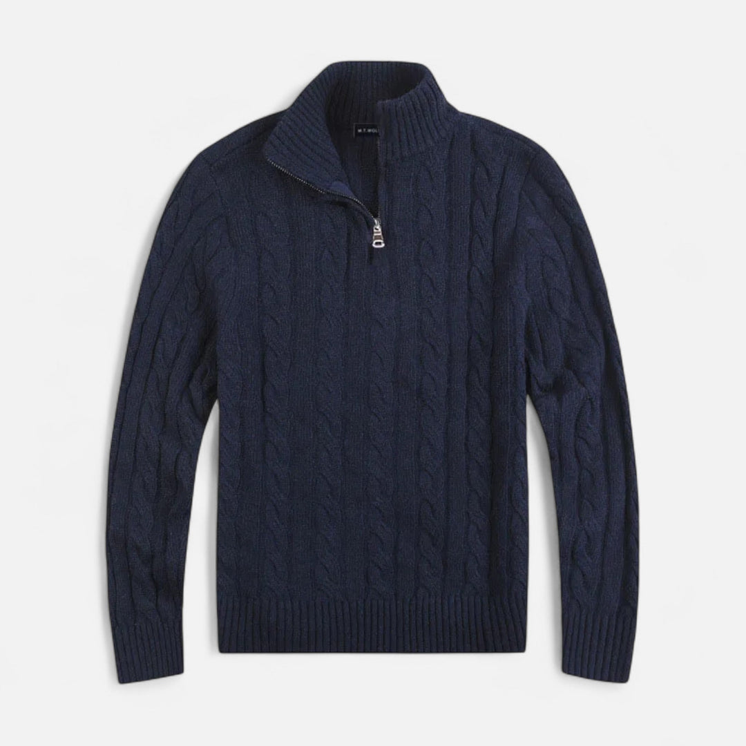 Pull demi-zip homme en coton – col montant classique