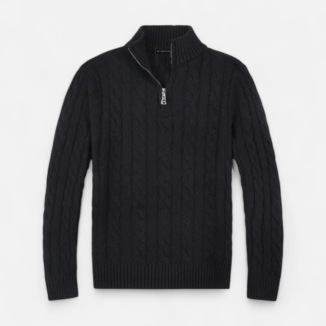 Pull demi-zip homme en coton – col montant classique