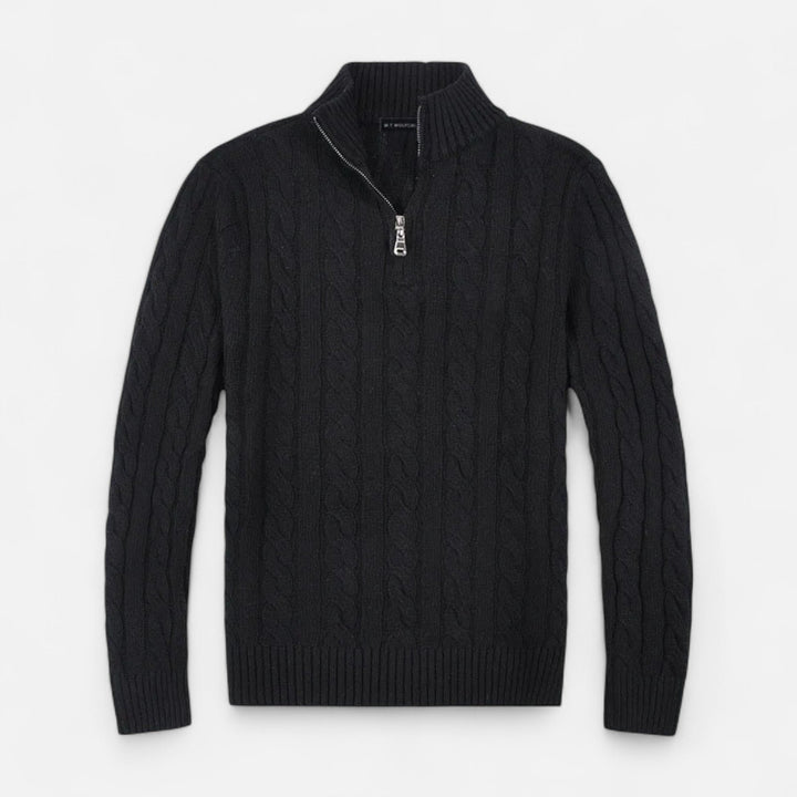 Pull demi-zip homme en coton – col montant classique