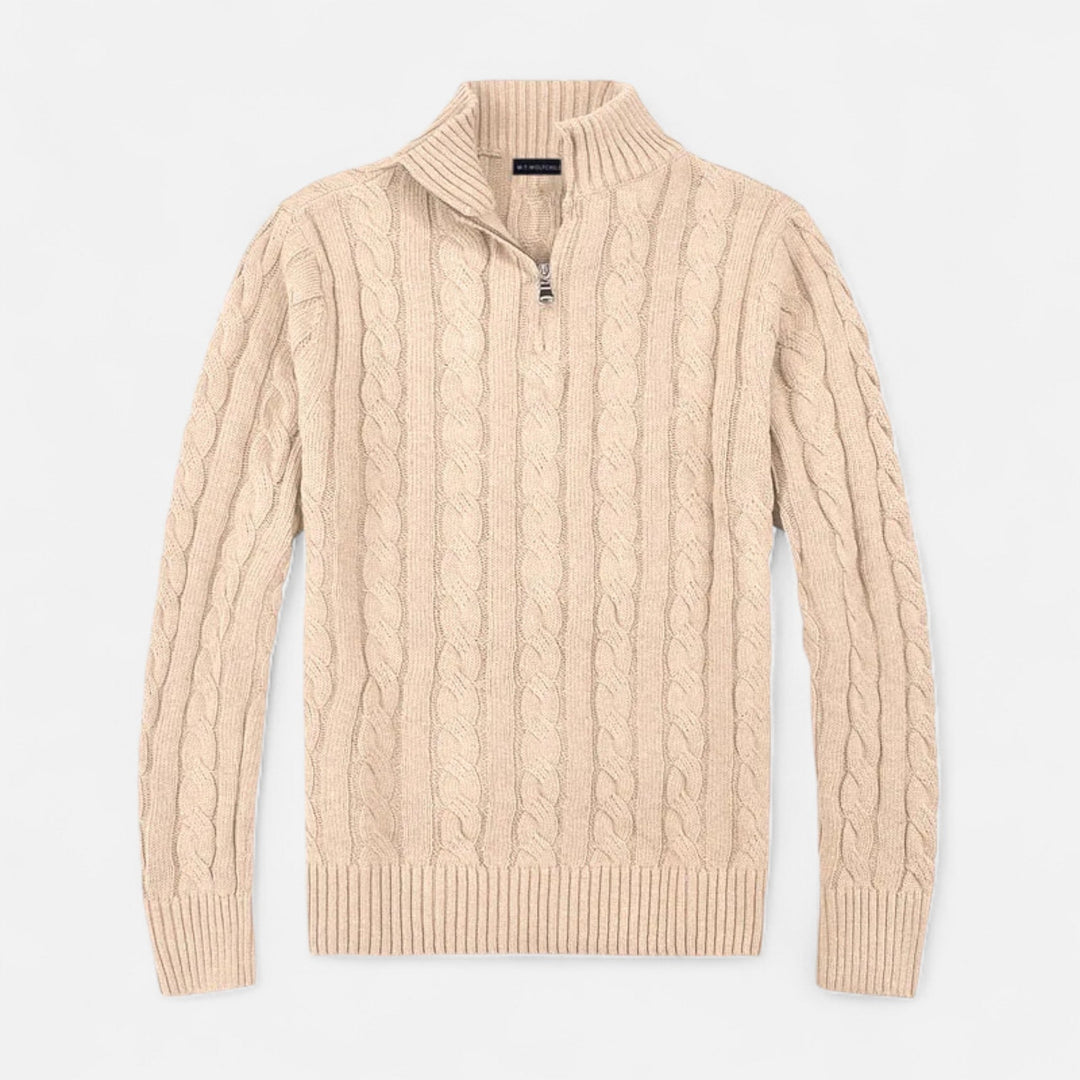 Pull demi-zip homme en coton – col montant classique