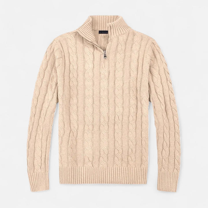 Pull demi-zip homme en coton – col montant classique