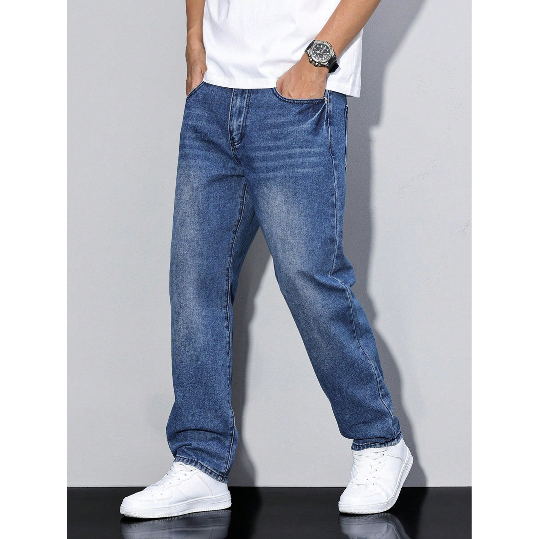 Jean homme coupe ample en coton mélangé – coloris unis