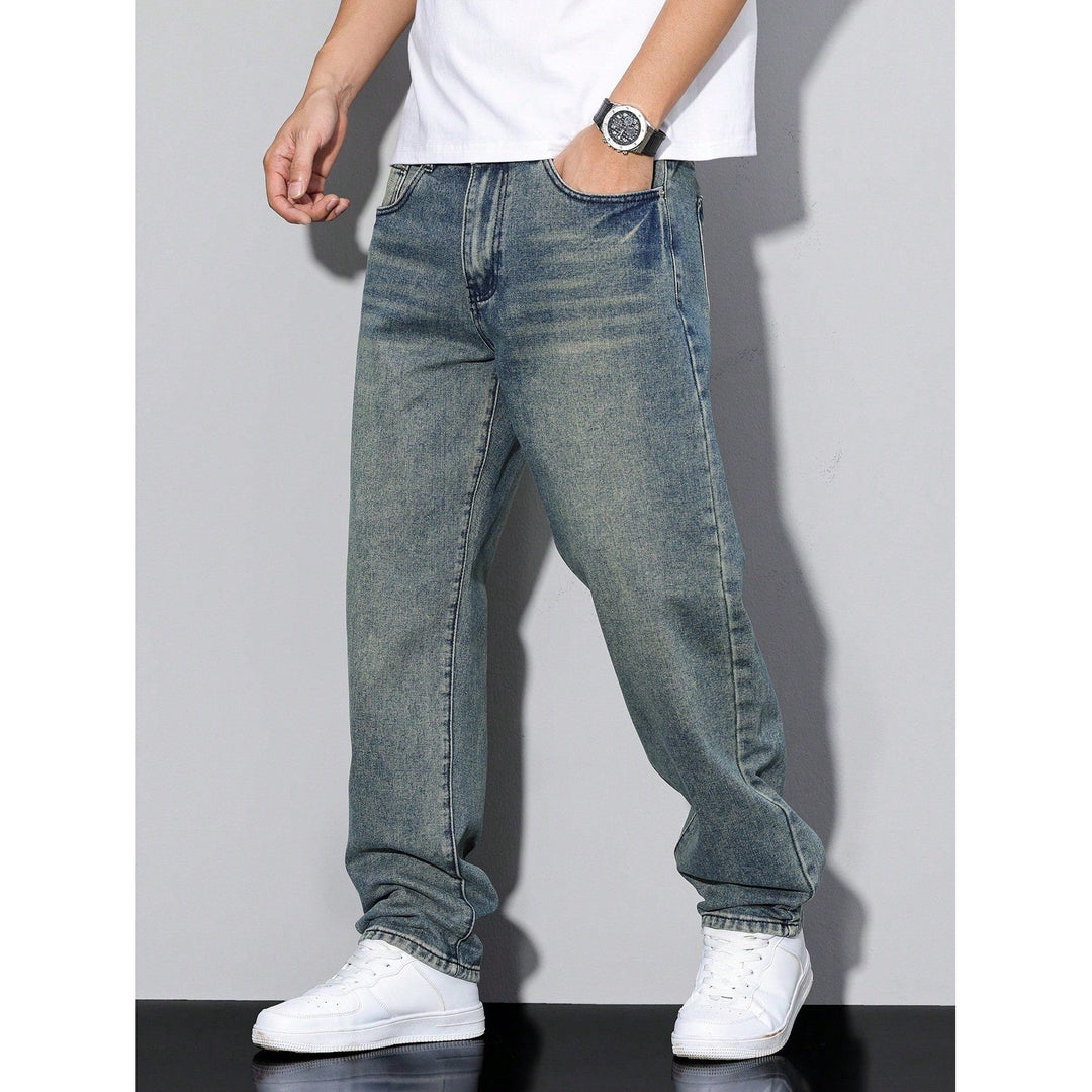 Jean homme coupe ample en coton mélangé – coloris unis