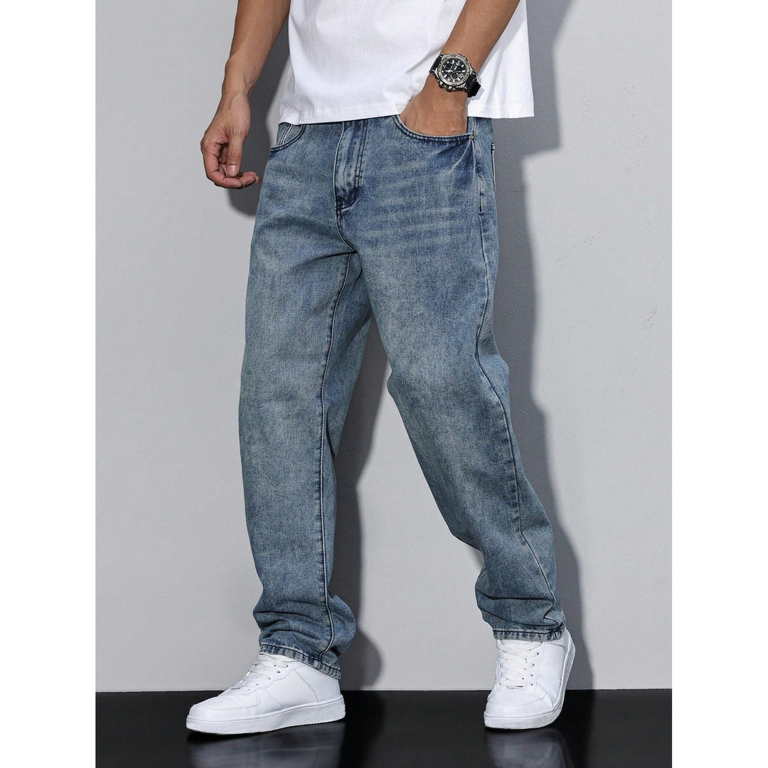 Jean homme coupe ample en coton mélangé – coloris unis