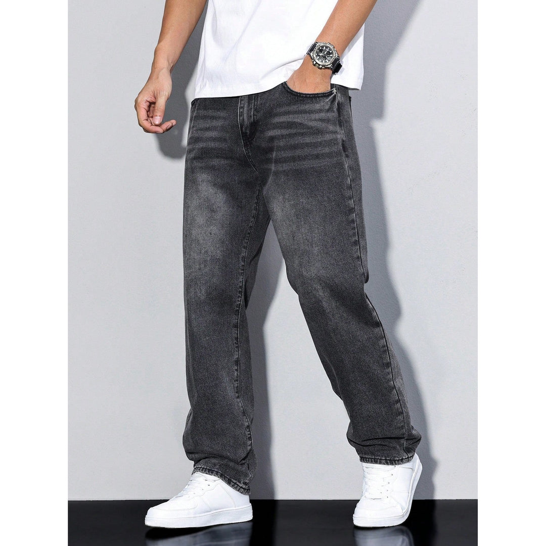 Jean homme coupe ample en coton mélangé – coloris unis
