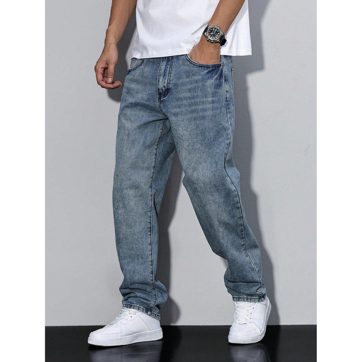 Jean homme coupe ample en coton mélangé – coloris unis
