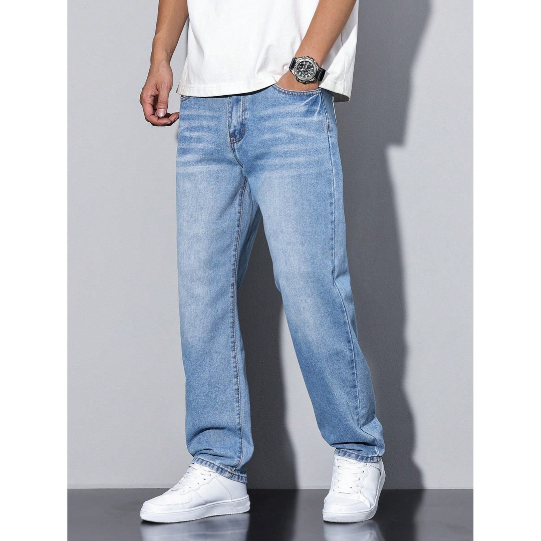 Jean homme coupe ample en coton mélangé – coloris unis