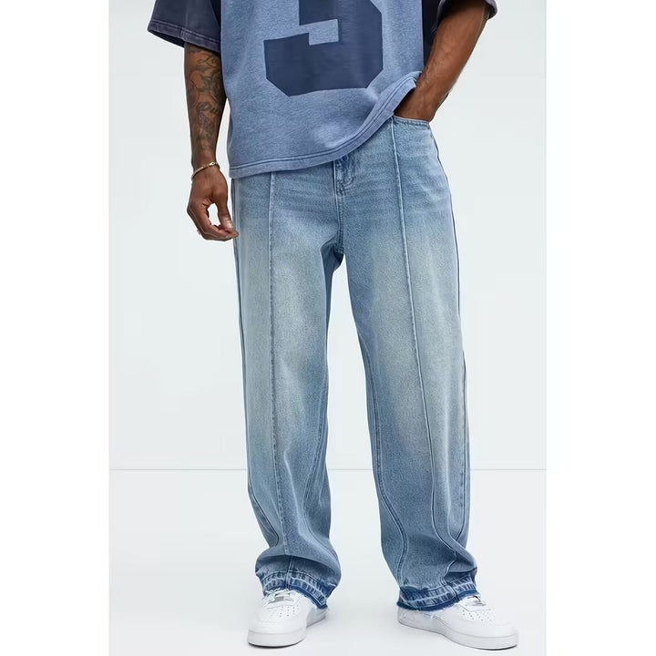 Jean homme loose à jambe droite et taille haute – denim souple