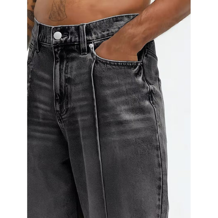 Jean homme loose à jambe droite et taille haute – denim souple