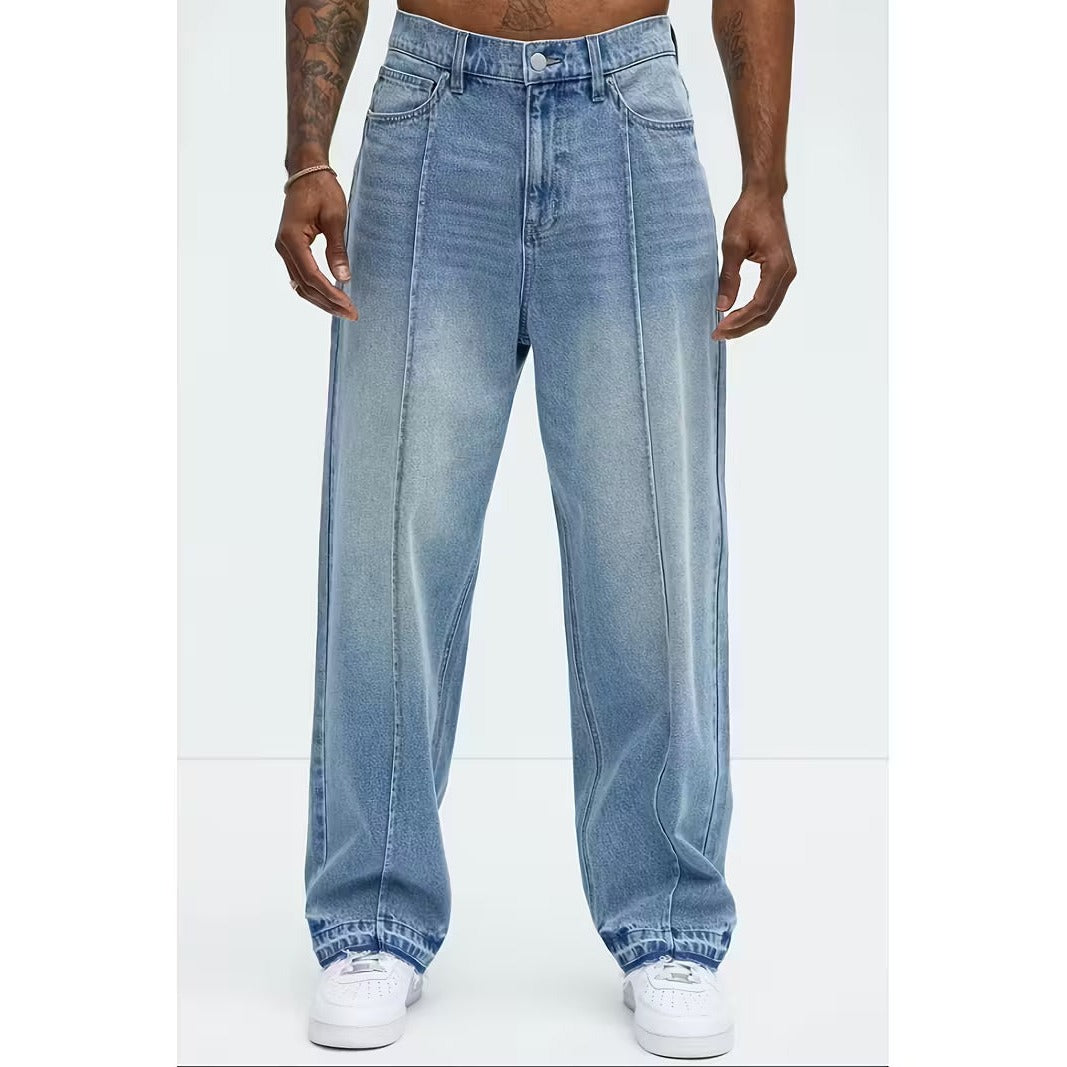 Jean homme loose à jambe droite et taille haute – denim souple