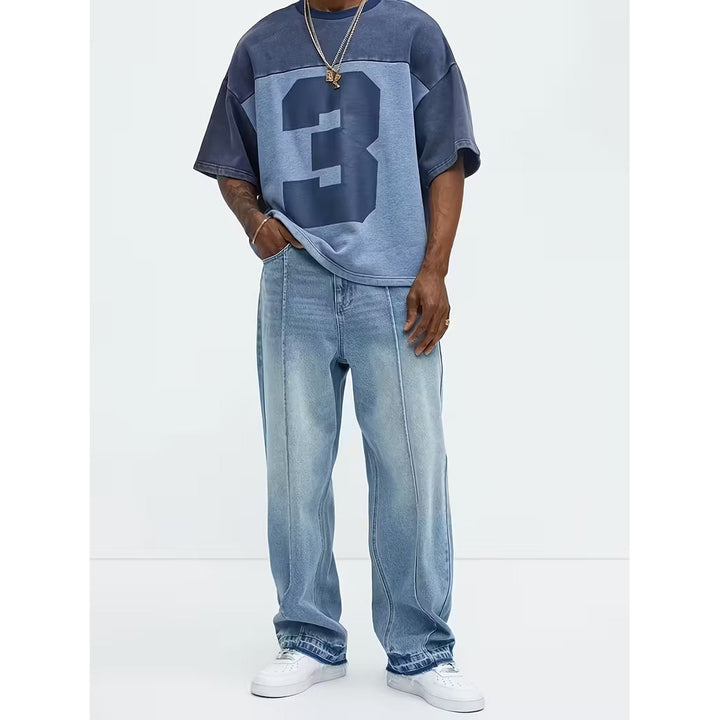 Jean homme loose à jambe droite et taille haute – denim souple