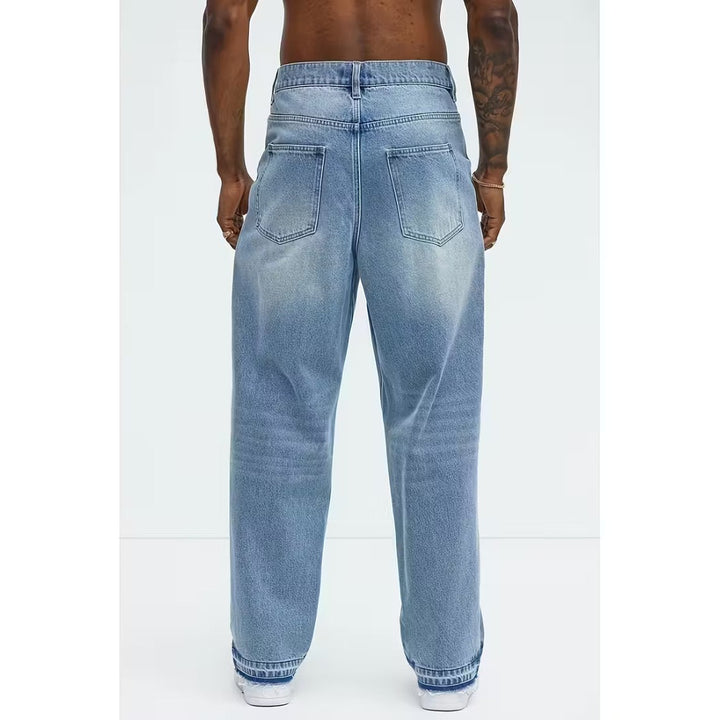 Jean homme loose à jambe droite et taille haute – denim souple