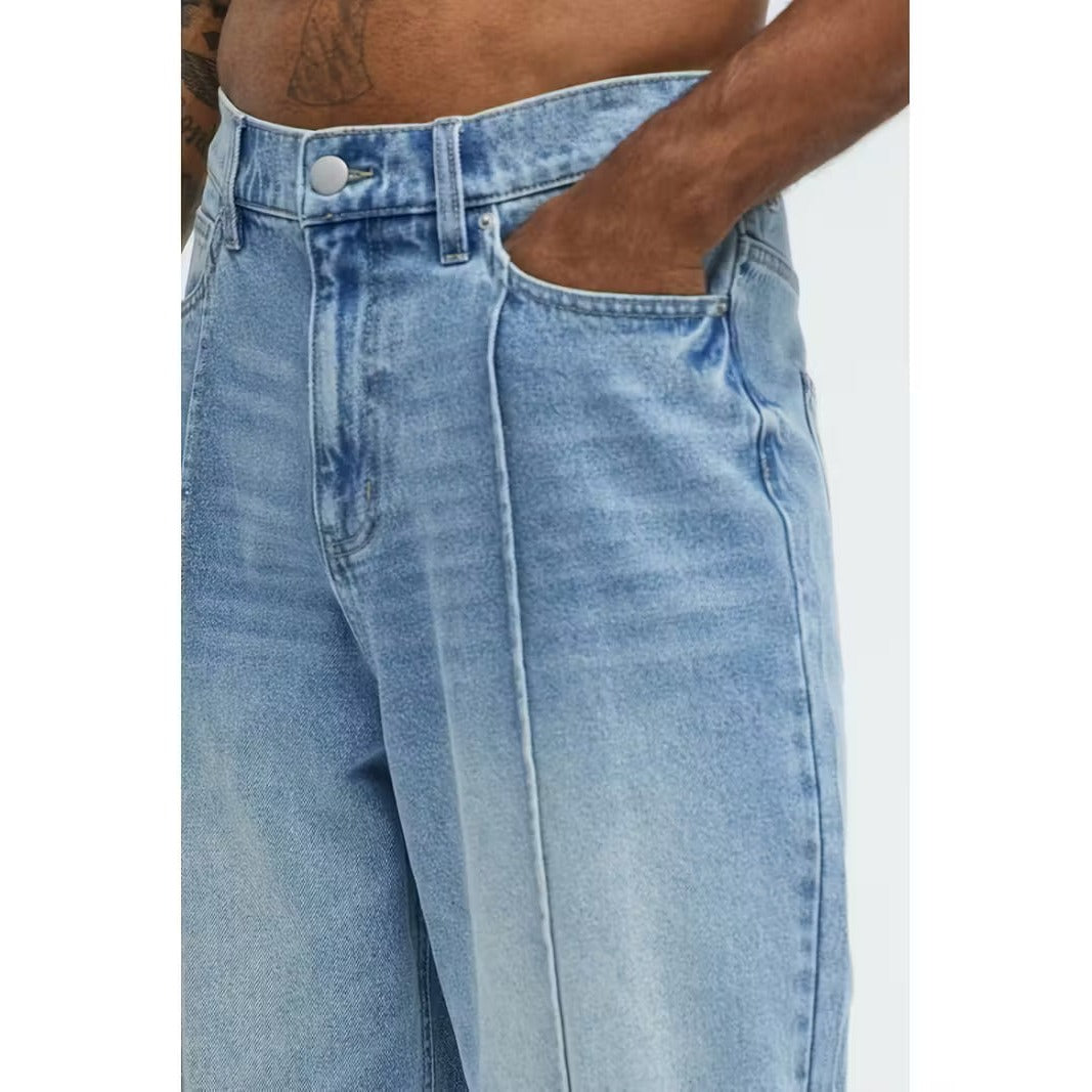 Jean homme loose à jambe droite et taille haute – denim souple