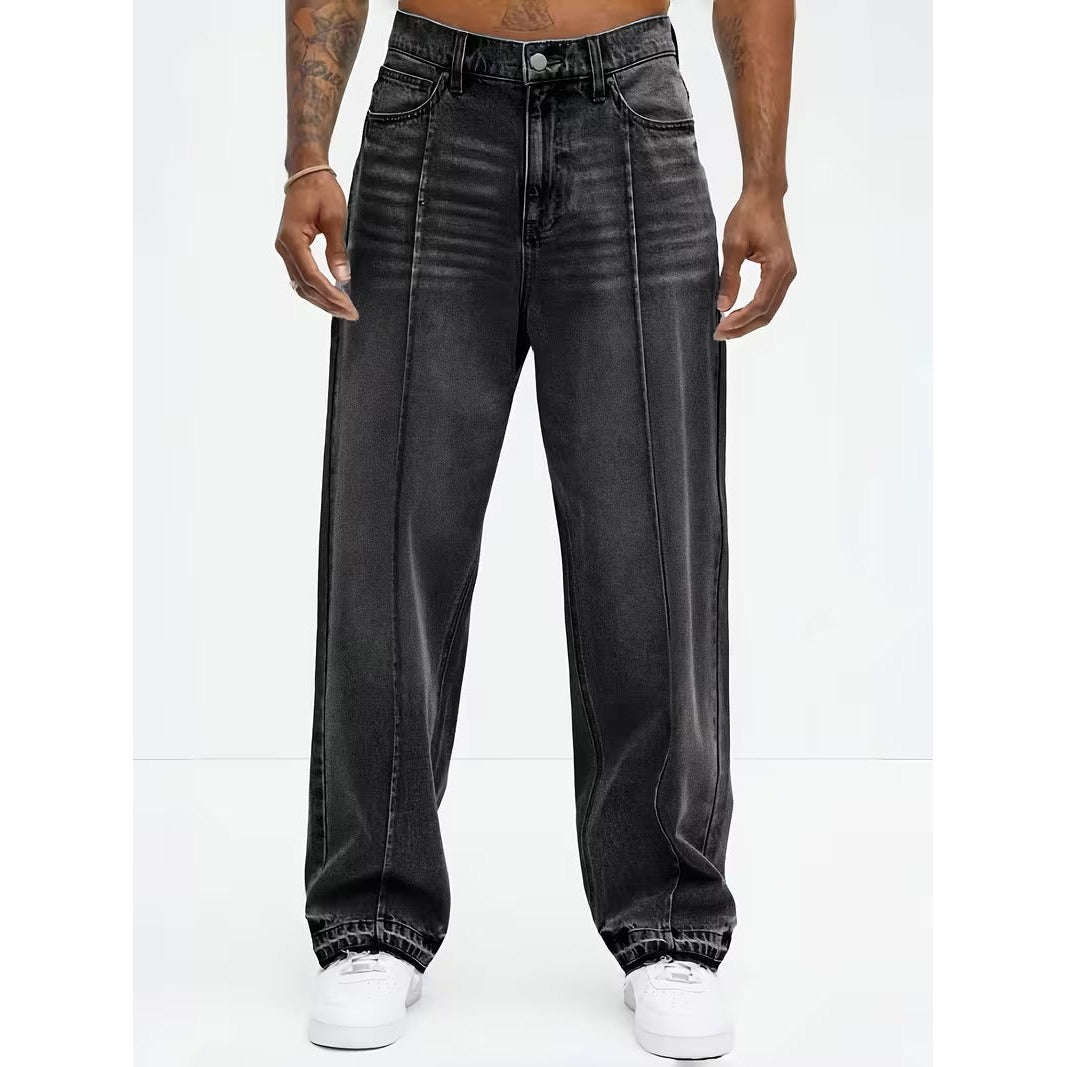 Jean homme loose à jambe droite et taille haute – denim souple