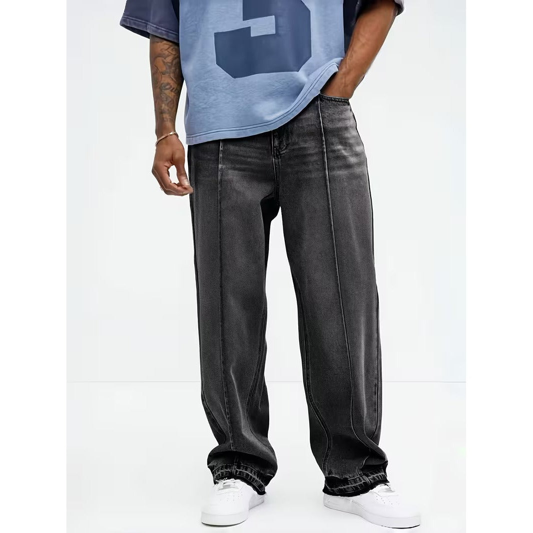 Jean homme loose à jambe droite et taille haute – denim souple