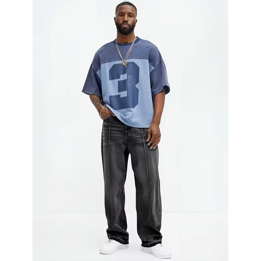 Jean homme loose à jambe droite et taille haute – denim souple