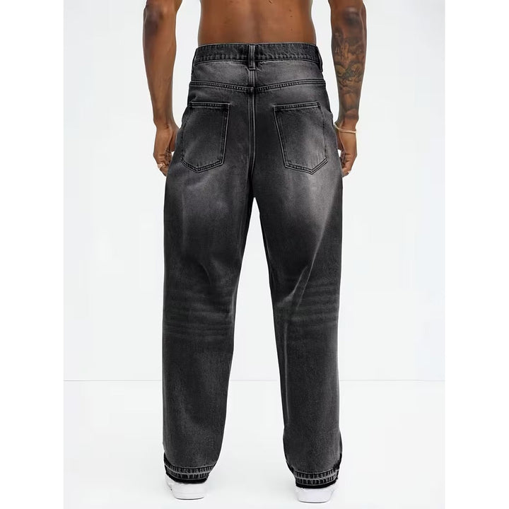 Jean homme loose à jambe droite et taille haute – denim souple