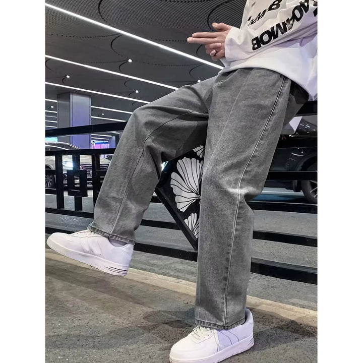 Jean large homme loose fit – denim gris cinq poches