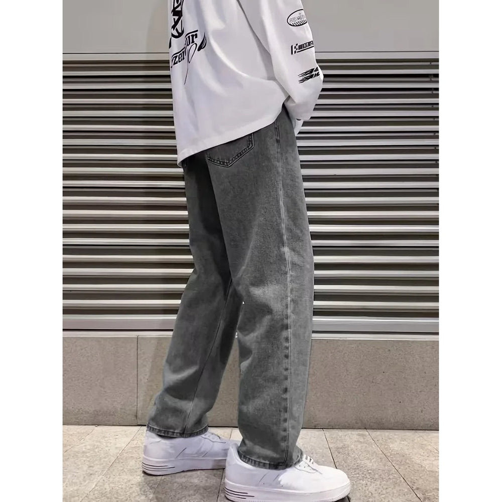 Jean large homme loose fit – denim gris cinq poches