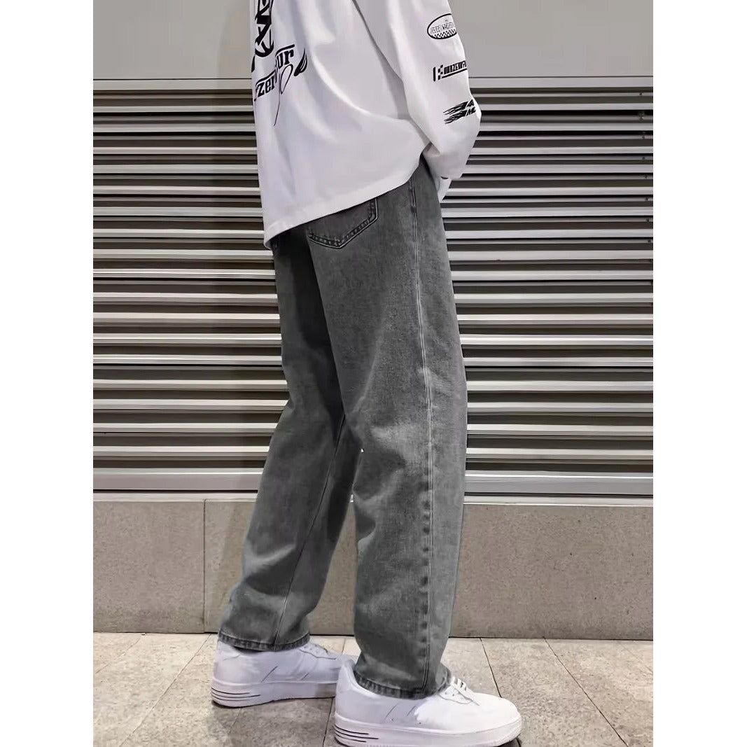 Jean large homme loose fit – denim gris cinq poches