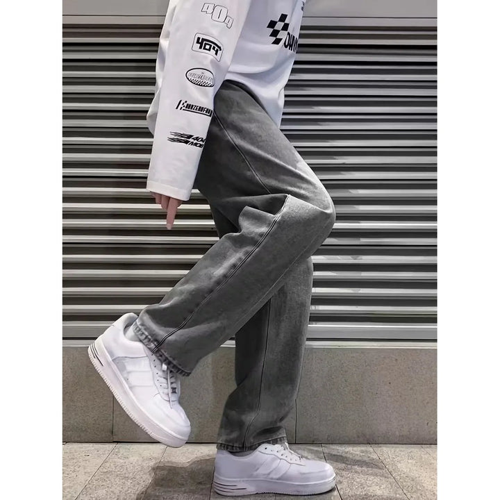Jean large homme loose fit – denim gris cinq poches
