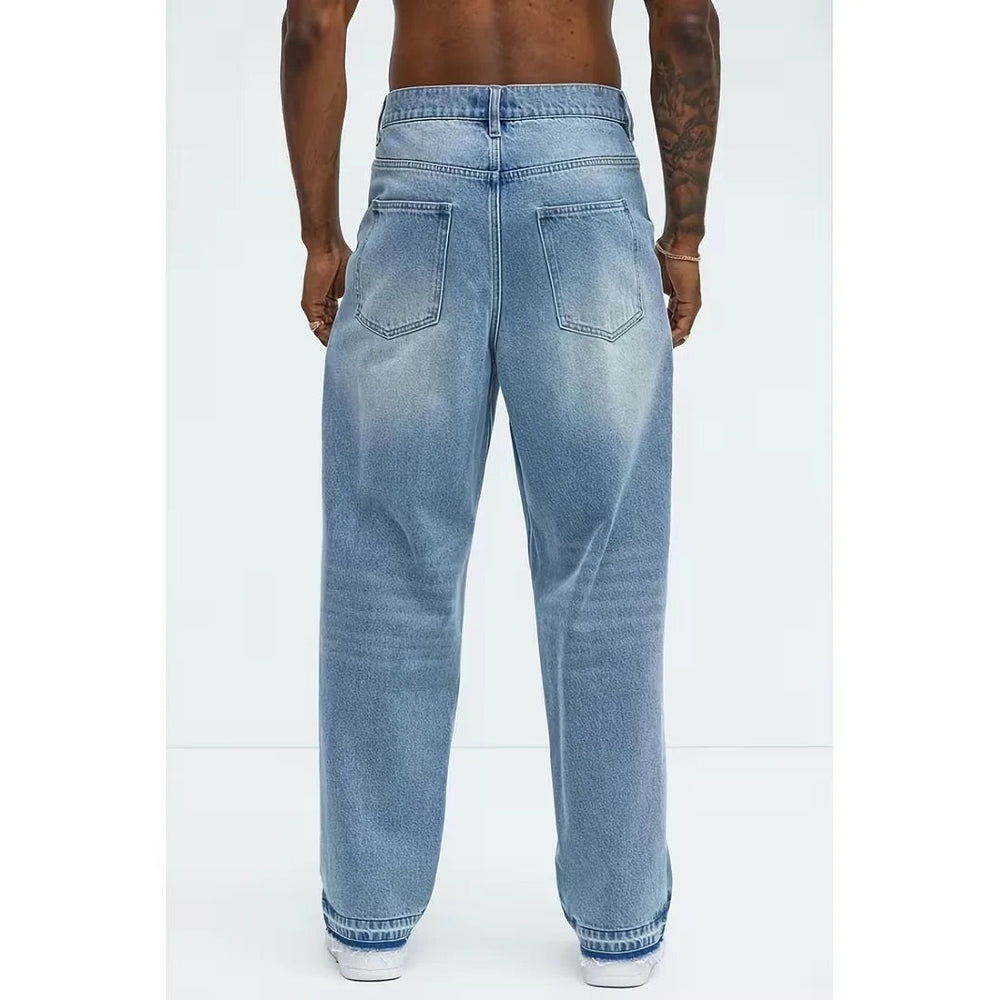 Jean loose fit homme cinq poches – délavage bleu clair