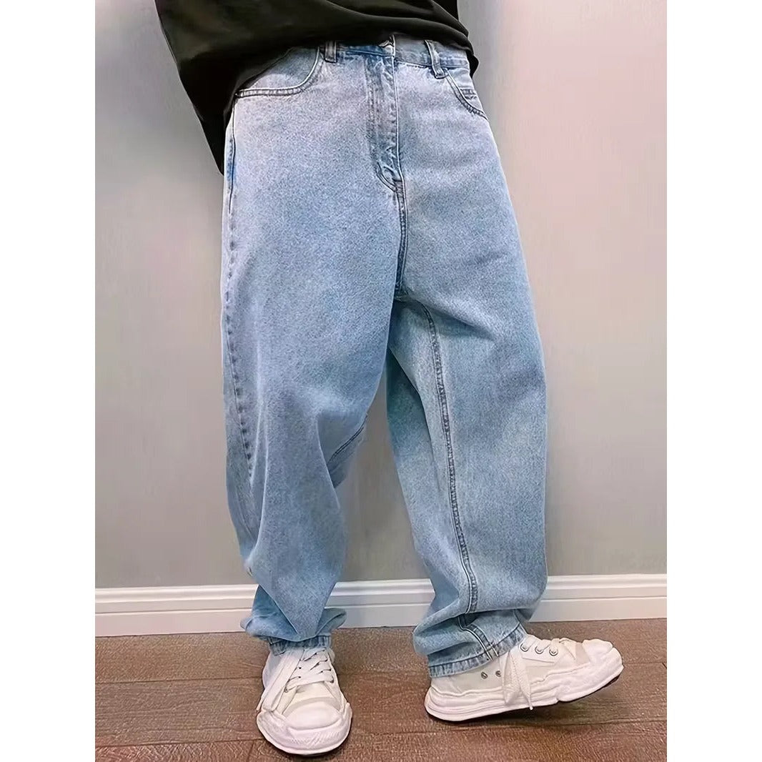 Jean loose fit homme taille mi-haute – délavage bleu clair