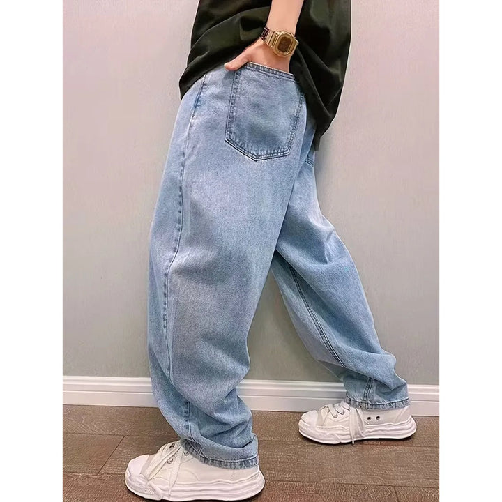 Jean loose fit homme taille mi-haute – délavage bleu clair