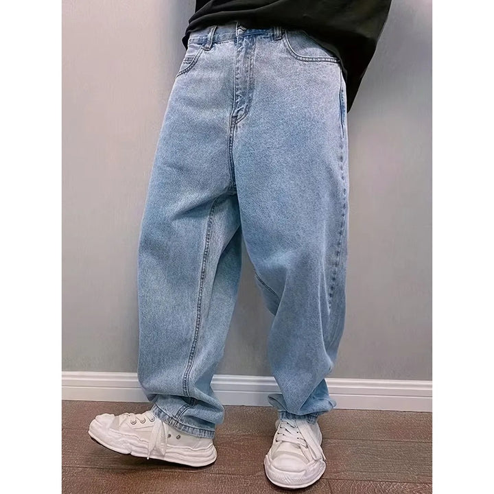 Jean loose fit homme taille mi-haute – délavage bleu clair