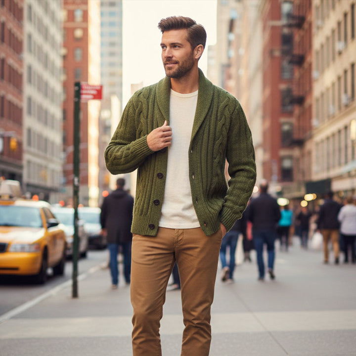 Cardigan Florence en maille torsadée à col châle – hiver homme