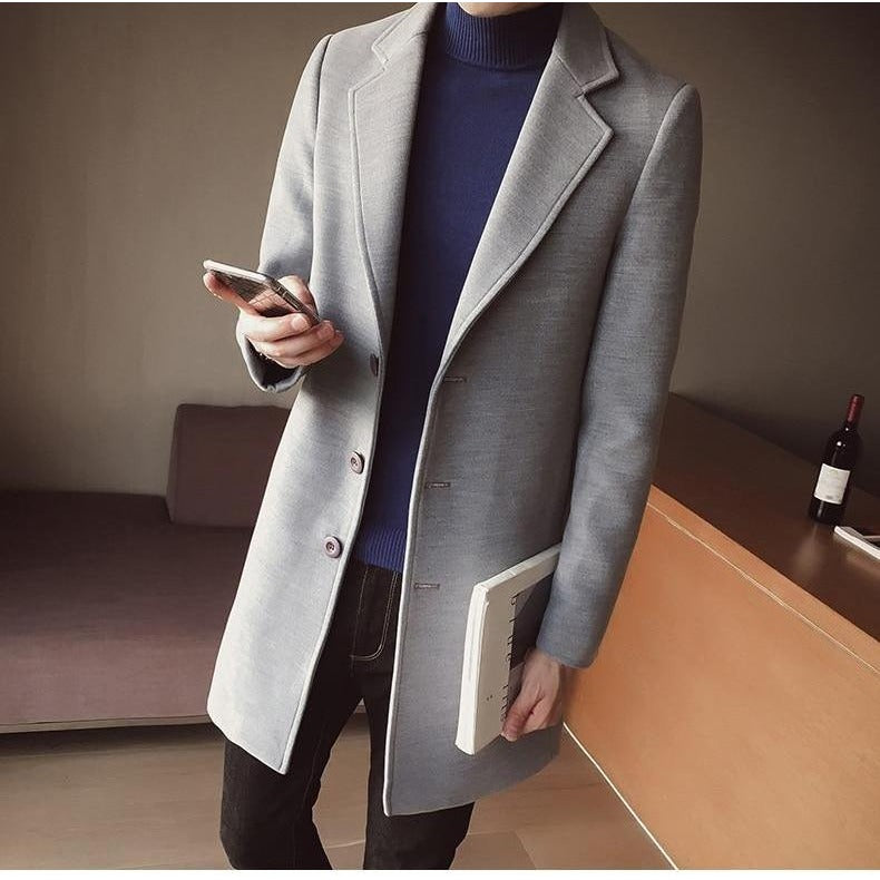 Manteau long homme en laine mélangée – coupe slim élégante