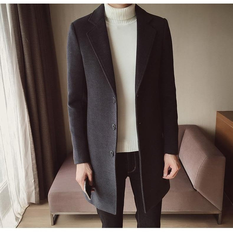 Manteau long homme en laine mélangée – coupe slim élégante