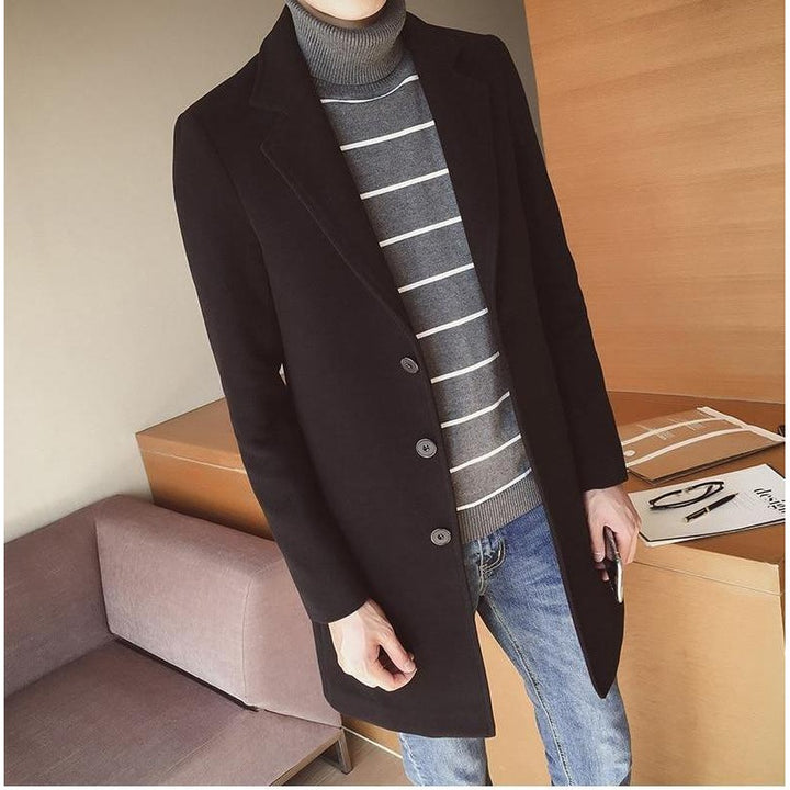 Manteau long homme en laine mélangée – coupe slim élégante