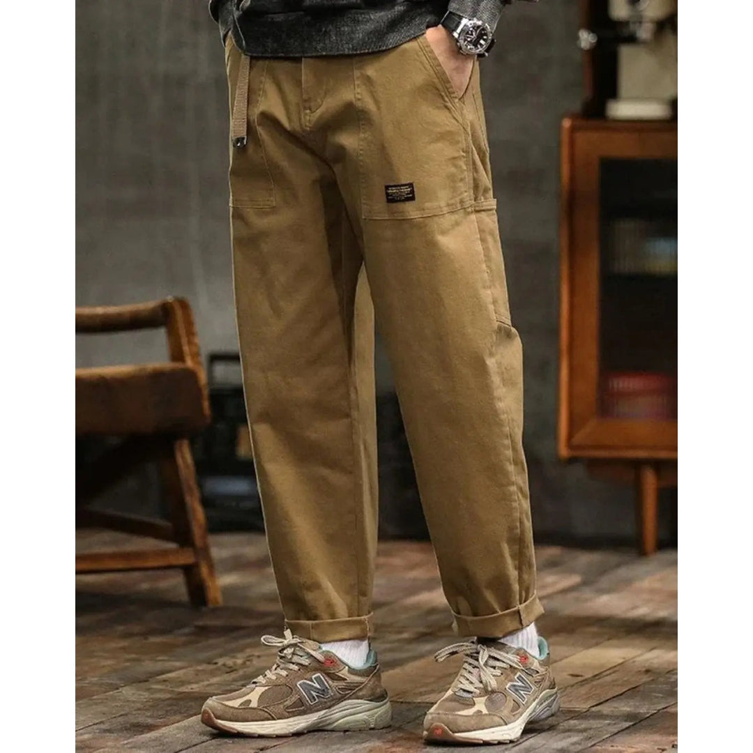 Pantalon cargo homme coupe large – poches à rabat