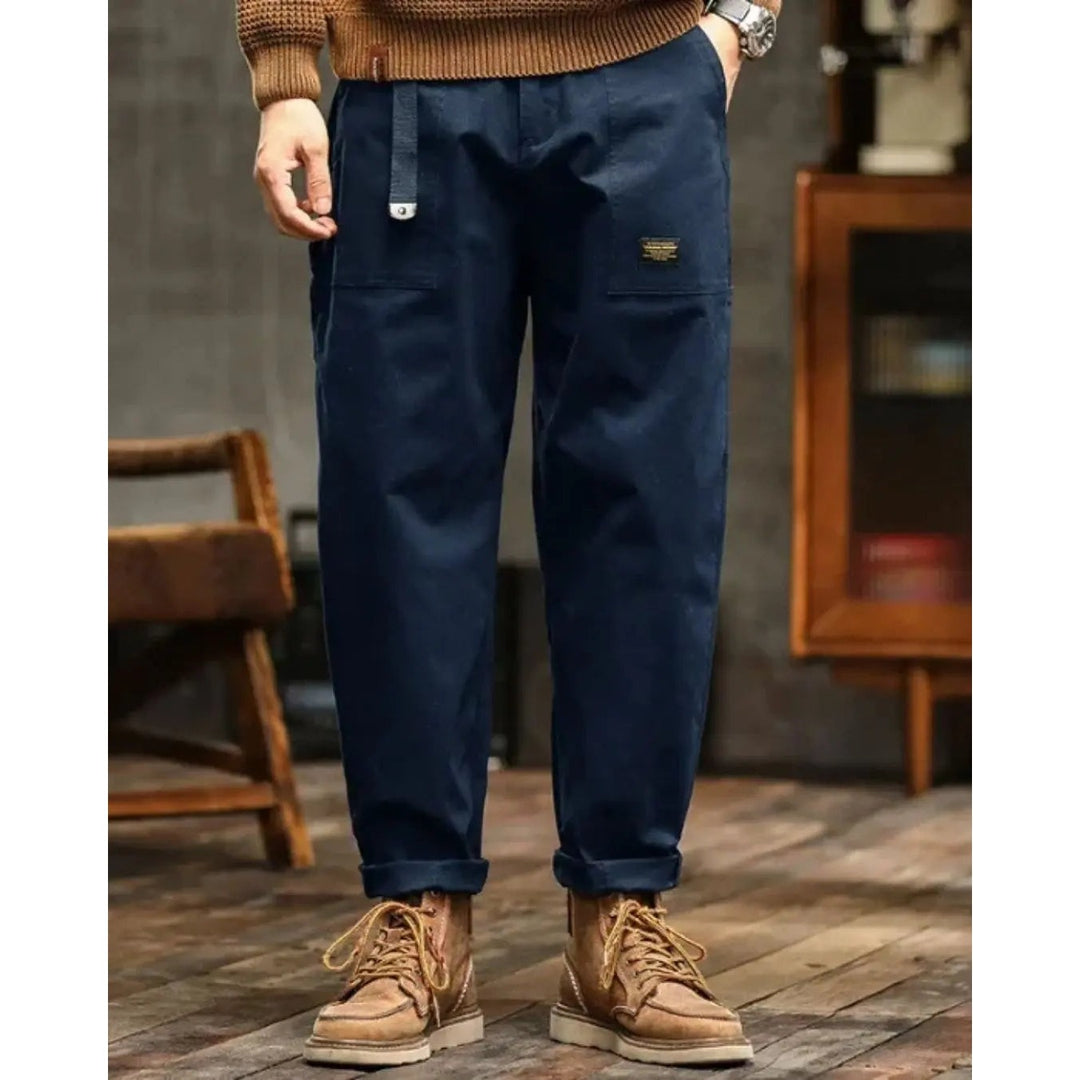 Pantalon cargo homme coupe large – poches à rabat
