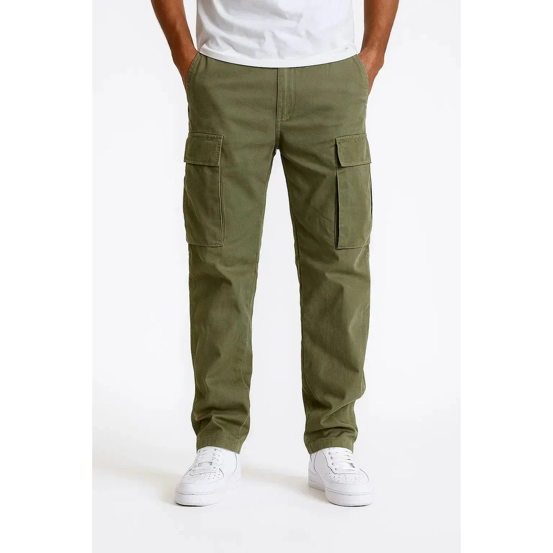 Pantalon cargo homme en pur coton – coupe ample, taille élastiquée