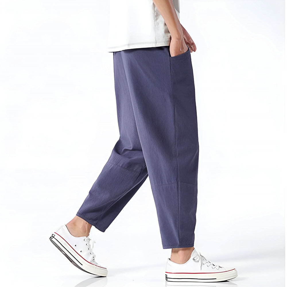 Pantalon court homme en coton et lin – taille à cordon