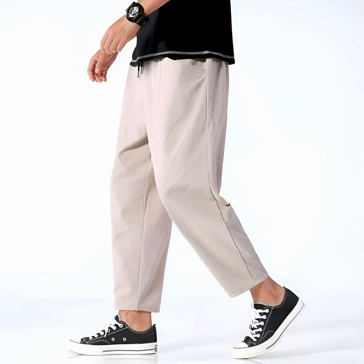 Pantalon court homme en coton et lin – taille à cordon