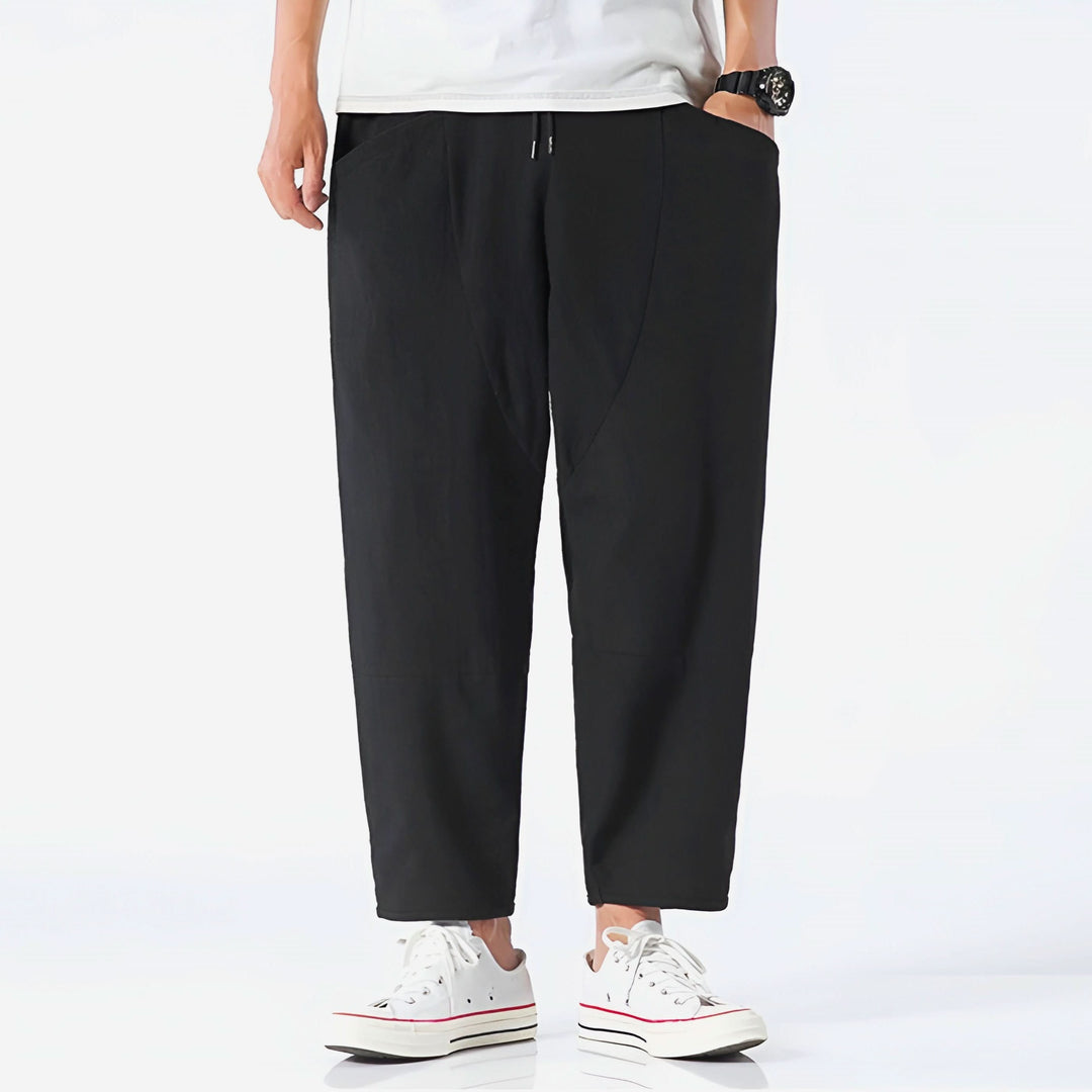 Pantalon court homme en coton et lin – taille à cordon