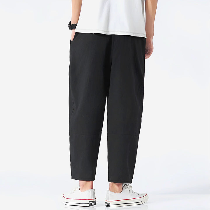 Pantalon court homme en coton et lin – taille à cordon