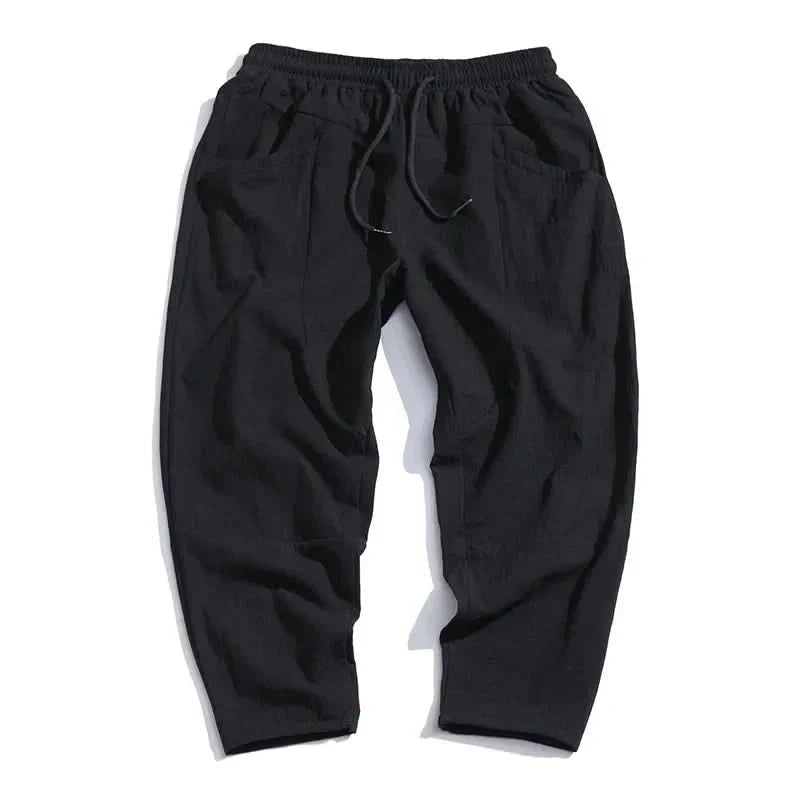 Pantalon court homme en coton et lin – taille à cordon
