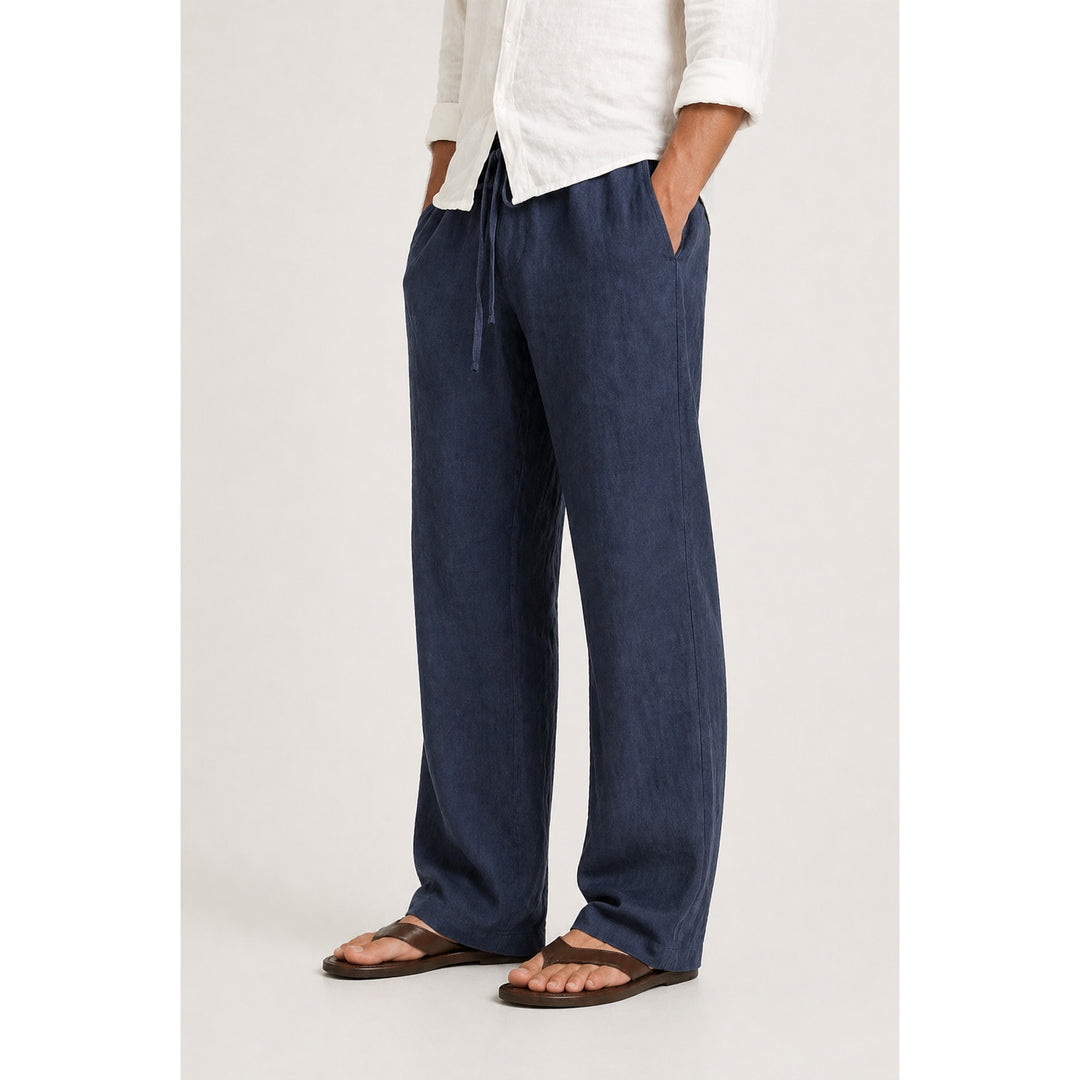Pantalon effet lin homme coupe ample – taille à cordon
