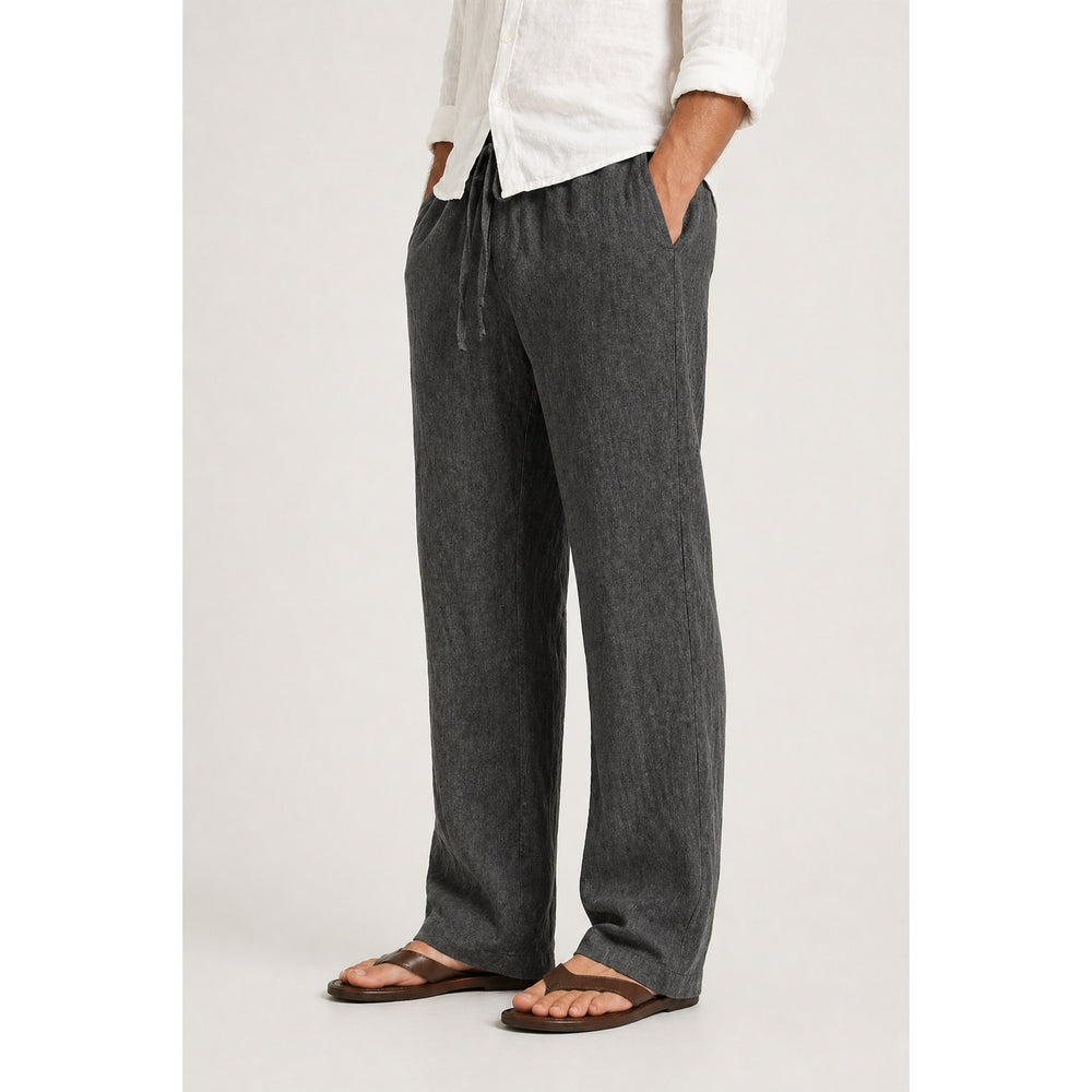 Pantalon effet lin homme coupe ample – taille à cordon