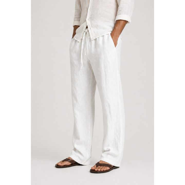 Pantalon effet lin homme coupe ample – taille à cordon